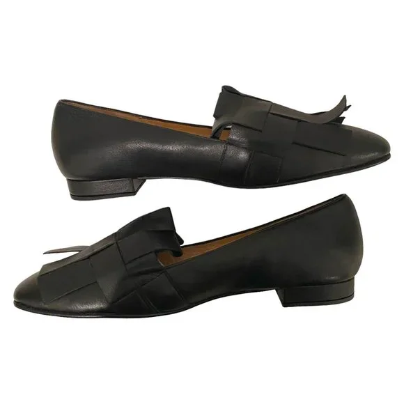 French Sole NY Black Loafers with Leather Weaving Size 7 1/2 B - Picture 4 of 4